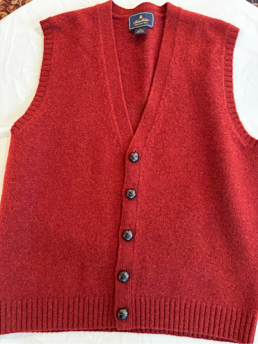 Vtg Brooks Brothers Shetland Wool Sweater Vest M Red Cardigan Button Ivy Trad